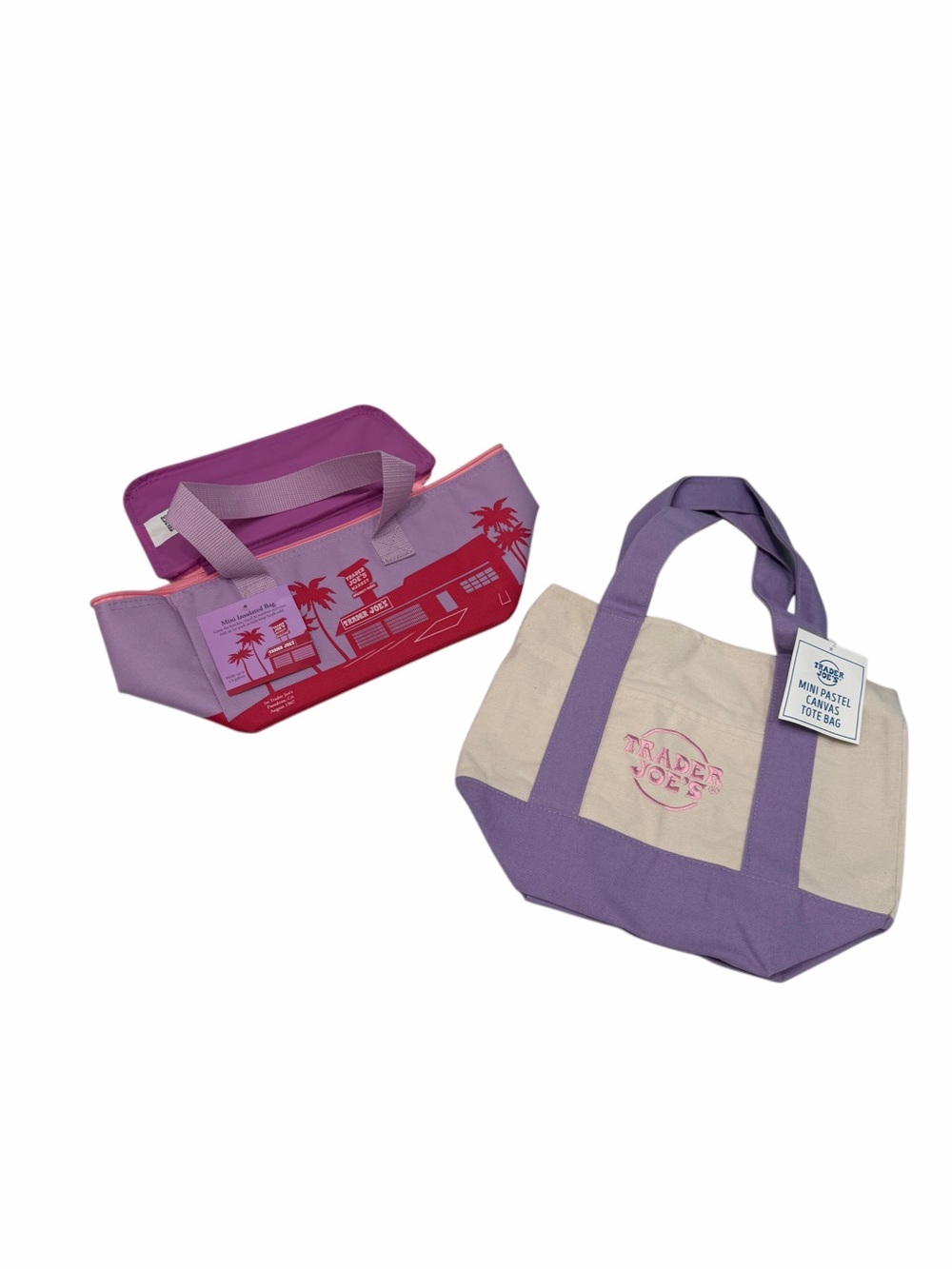 Trader Joe’s 2026 Mini Insulated Tote Bag+Mini Canvas Tote Bag Purple New